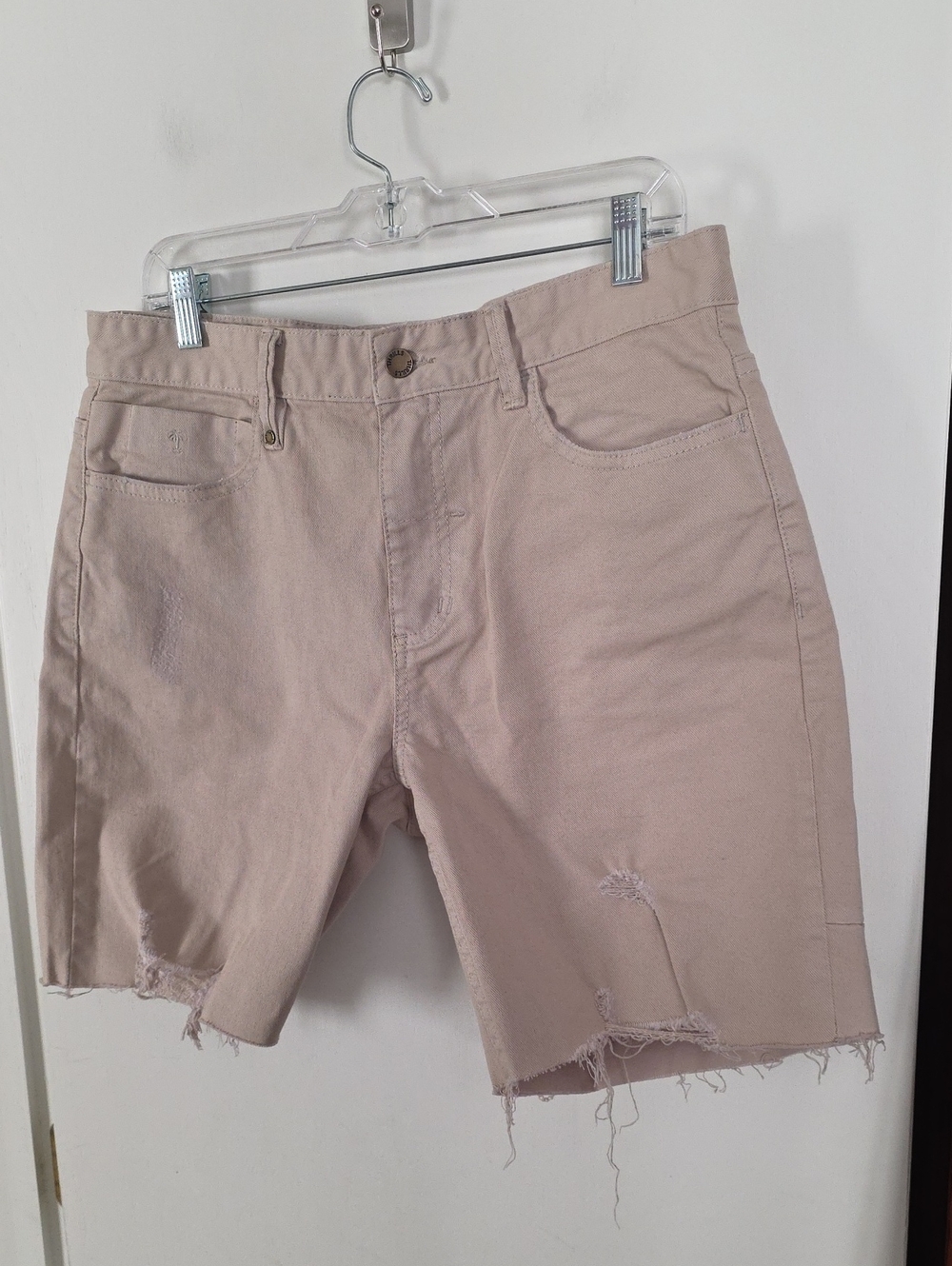 Thrills Men's Light Beige Distressed Jean Shorts 34W 8" Inseam